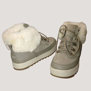 UGG Womens Winter Boots Size 9 Koolaburra Faux Fur Lined Beige  White